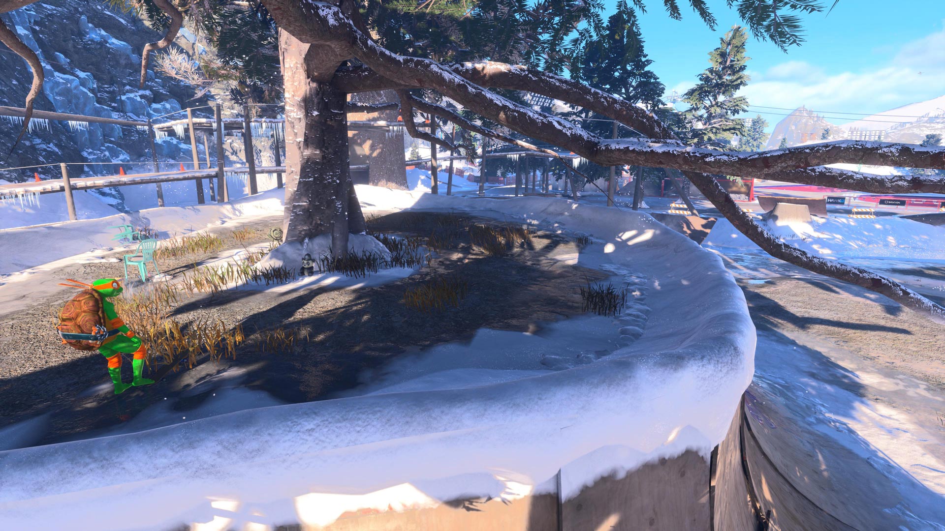 Michelangelo and a panda plush in Canada.