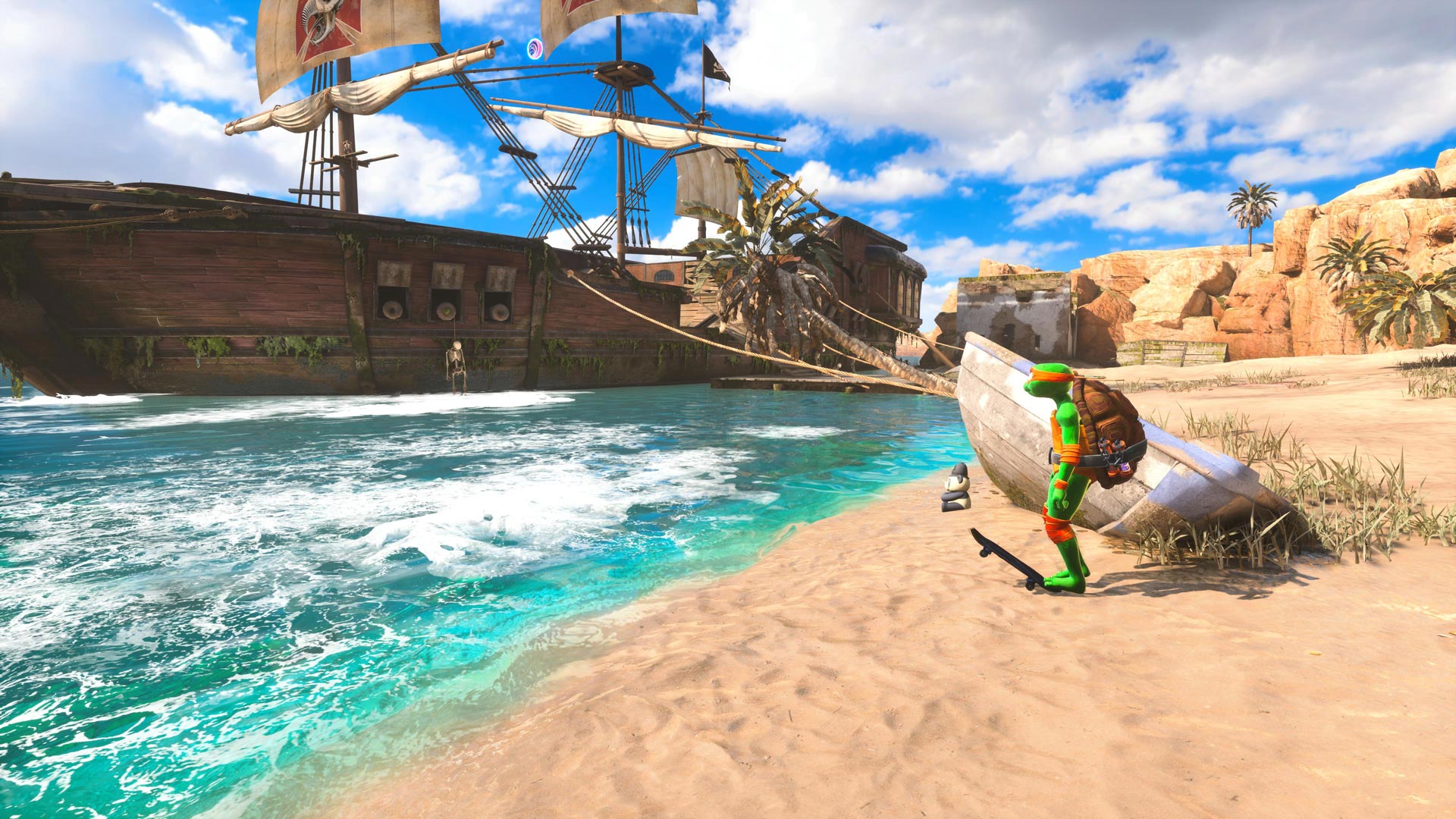 Michelangelo ollies over a police car.