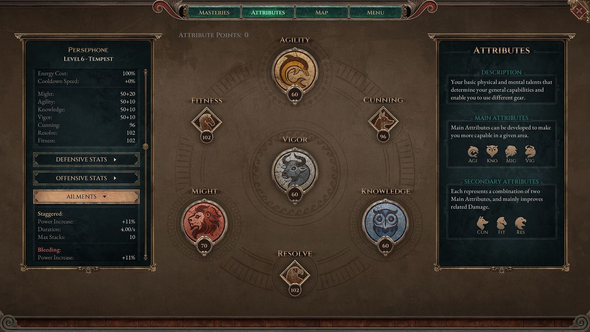 The stats screen for Titan Quest II.