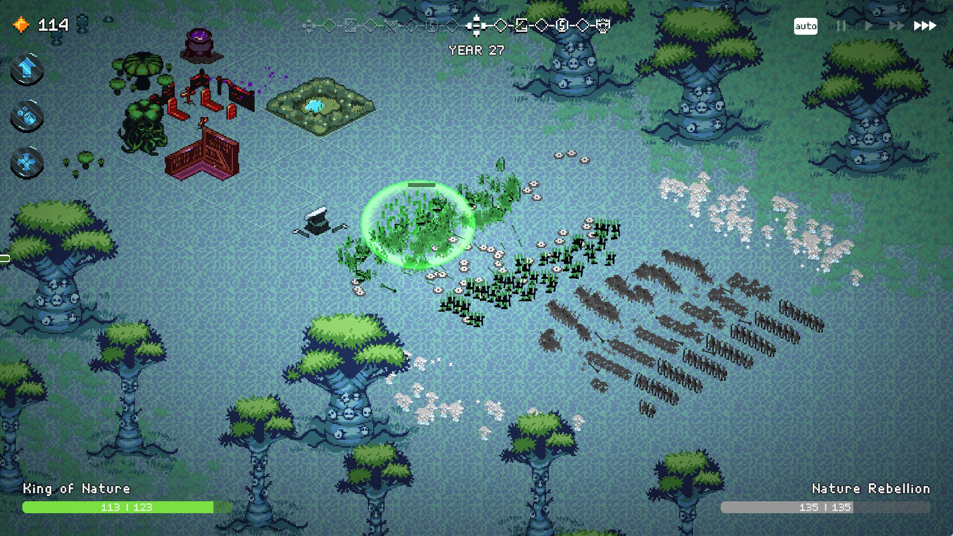 Armies meet on a battlefield.